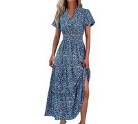 Ansenesna Boho Kleid Damen Lang Maxikleider Damen Sommer Vintage Lange Sommerkleid Damen Luftige Sommerkleider Mit Ärmeln Elegant Italienische Kleider Frauen Baggy Elegante Damenkleider Strandkleid