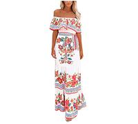 Ansenesna Boho Kleid Lang Schulterfreies Sommerkleid Damen Blumen Carmen Ausschnitt Strandkleid Elegant Lange Luftige Sommerkleider Frauen Off Shoulder Elegante Damenkleider Volant Maxikleider