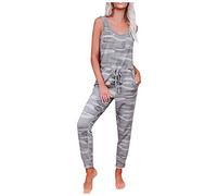 Ansenesna Camouflage Jumpsuit Damen Lang mit Kordel Elegant Hosenanzug Frauen Ärmellos Casual Overall