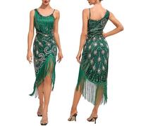 Ansenesna Charleston Kleid 20er Jahre Quaste Silvester Kleid Damen Elegant mit Schlitz Abendkleid Damen Vorne Kurz Hinten Lang Partykleid Frauen Spaghettiträger Festliche Rockabilly Kleider
