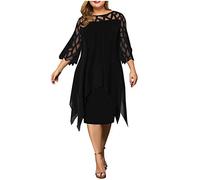 Ansenesna Damen Kleid Große Größen Knielang Asymmetrisch Elegant Abendkleider Für Mollige Frauen Kurzarm Festlich Hochzeit Kleider (Schwarz,L)