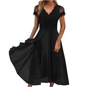 Ansenesna Festliche Kleider Für Hochzeit,Abendkleid Schwarz Damen Chiffon Asymmetrisch Ballkleid Elegant Spitze Ärmeln Chiffonkleid Frauen V Ausschnitt Elegante Abschlusskleider Schick Kleid
