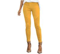 Ansenesna Hose Damen Gummibund Stretch Skinny Elegant Jeggings Frauen Eng Einfarbig Elastischer Bund Hosen (Gelb,L)