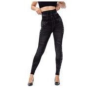 Ansenesna Hose Jeansoptik Damen High Waist Stretch Skinny Elegant Leggings Frauen Gummibund Casual Jeggings Hose (Schwarz,L)