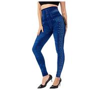 Ansenesna Hose Jeansoptik Damen High Waist Stretch Skinny Elegant Leggings Frauen Gummibund Casual Jeggings Hose (Blau,M)