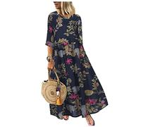 Ansenesna Italienische Kleider Damen Leinenkleider Maxikleider Sommer A Linie Leichte Sommerkleider mit Ärmel Damen Boho-Kleid Blumen Lang Sommerkleid Elegant Kleider Frauen Luftige Kleid