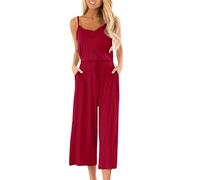 Ansenesna Jumpsuit Damen 3/4 Lang Weites Bein Spagethiträger Elegant Sommer Hosenanzug Frauen mit Kordel Einfarbig Overall