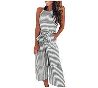 Ansenesna Jumpsuit Damen Gestreift 3/4 Lang Sommer Overall Damen Kuschelig Streifen Strand Jumpsuits Einteiler Damen Elegant Weites Bein Eleganter Playsuit Frauen 7/8 Onesie Ärmellos Weit Romper