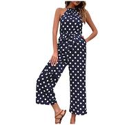 Ansenesna Jumpsuit Damen Sommer 7/8 Lang Weiße Punkte Jumpsuits Damen Elegant Kuschelig Overall Einteiler Damen Weites Bein Eleganter Playsuit Strand Träger Onesie Frauen Weit Ärmellos Romper