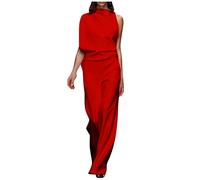 Ansenesna Jumpsuit Festlich Hochzeit Damen Lang Weites Bein Elegant Hosenanzug Frauen Einfarbig Locker Overall (Rot,XL)