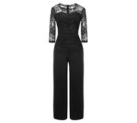 Ansenesna Jumpsuit Festlich Hochzeit Damen Lang Weites Bein Elegant Overall Frauen Spitze Ärmel Hosenanzug (Schwarz,XXL)