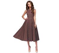 Ansenesna Kleid Damen Sommer Elegant Für Hochzeit Knielang A Linie Cocktailkleid Punkte Ärmellos Für Party Festlich (L, Braun)