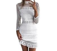 Ansenesna Kleid Damen Sommer Knielang Festlich Spitze Elegant Mini Cocktailkleid Kurz Party A Linie V Ausschnitt Für Hochzeit Weiß (S, Weiss 4)