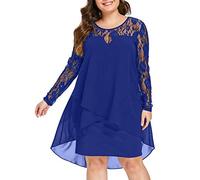 Ansenesna Kleid Festlich Damen Große Größen Asymmetrisch Elegant Abendkleider Für Mollige Frauen Knielang Mit Ärmel Spitze Cocktailkleid Chiffon Vokuhila Party Abschlussball Kleider (Blau,XXXXXL)
