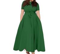 Ansenesna Kleider Damen Sommer Große Größen Sommerkleid Damen Lang Elegant Sommerkleider Leicht Und Luftig mit Ärmel Kleid Für Dicke Frauen Mollige Einfarbig Damenkleider mit Gürtel