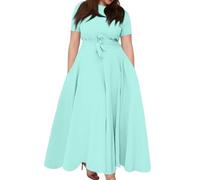 Ansenesna Kleider Damen Sommer Große Größen Sommerkleid Damen Lang Elegant Sommerkleider Leicht Und Luftig mit Ärmel Kleid Für Dicke Frauen Mollige Einfarbig Damenkleider mit Gürtel