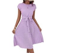 Ansenesna Kleider Damen Sommer Knielang Elegant Sommerkleider Damen Leicht Und Luftig A Linien Kleid mit Gürtel Strandkleid Frauen Luftig Geblümt Sommerkleid Plissee Schick Plisseekleid