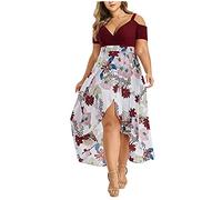 Ansenesna Kleider Für Mollige Frauen,Sommerkleid Damen Große Größen Kleider Blumen V Ausschnitt Luftige Sommerkleider Damen Asymmetrisches Kleid Vorne Kurz Hinten Lang Frauen Damenkleider Mit Schlitz