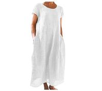 Ansenesna Leinenkleider Damen Leichtes Langes Sommerkleid Damen Leinen Elegantes Maxikleider Damen Sommer Lange Kleider Frauen Luftige Sommerkleider Kurzarm Leichte Damenkleider