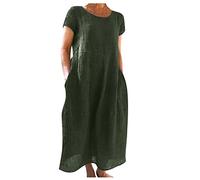 Ansenesna Leinenkleider Damen Leichtes Langes Sommerkleid Damen Leinen Elegantes Maxikleider Damen Sommer Lange Kleider Frauen Luftige Sommerkleider Kurzarm Leichte Damenkleider