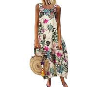 Ansenesna Maxikleid Damen Sommer Blumen Sommerkleid Damen Leicht Lang Kleider Frauen Luftig Elegant Vintage Luftige Sommerkleider Ärmellos Langes Strandkleid Ohne Ärmel Locker Maxi Kleid