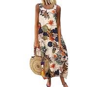 Ansenesna Maxikleid Damen Sommer Blumen Sommerkleid Damen Leicht Lang Kleider Frauen Luftig Elegant Vintage Luftige Sommerkleider Ärmellos Langes Strandkleid Ohne Ärmel Locker Maxi Kleid