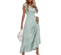 Ansenesna Maxikleid Damen Sommer V Ausschnitt Kleid Damen Elegant Sommer Sommerkleid Lang Elegante Kleider Rüschen Ärmel Sommerkleider Damen Leicht Und Luftig Strandkleid Maxi Tailliert Kleid