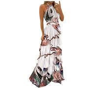 Ansenesna Maxikleider Damen Sommer,Boho-Kleid Damen Neckholder Lange Sommerkleider Elegant Damen Rückenfrei Leichte Sommerkleid Frauen Lang Ärmellos Bohemian Kleider Elegante Damenkleider