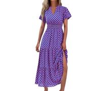 Ansenesna Maxikleider Damen Sommer Geblümt Sommerkleid Damen Lang Elegant Luftige Sommerkleider V Ausschnitt Italienische Kleider Frauen Kurzarm Geblümtes Boho Kleid Leicht Lange Strandkleid