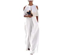 Ansenesna Overall Damen Festlich Hochzeit Lang Hosenanzug Damen Elegant Weites Bein Eleganter Jumpsuit Damen Einteiler Kuschelig Playsuit Frauen Kurzarm Einfarbig Onesie Lange Beine Onesie