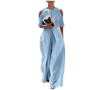 Ansenesna Overall Damen Festlich Hochzeit Lang Hosenanzug Damen Elegant Weites Bein Eleganter Jumpsuit Damen Einteiler Kuschelig Playsuit Frauen Kurzarm Einfarbig Onesie Lange Beine Onesie