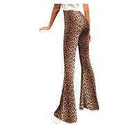 Ansenesna Schlaghose Damen Leopard High Waist Stretch Skinny Elegant Hose Frauen Flared Gummizug Elastischer Bund Lang Jegging Hoher Bund Gummibund Jogginghose Slim Fit Freizeithose (Braun,XXL)