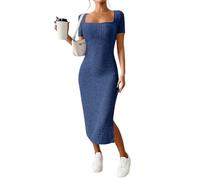 Ansenesna Sommerkleid Damen Elegant Midi Eng Kleider Damen Sommer mit Schlitz Sommerkleider Leicht Und Luftig Midikleid Frauen Quadratischer Ausschnitt Curvy Kleid Stretch Bleistiftkleid