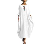 Ansenesna Sommerkleid Damen Lang Elegant Leinenkleider Sommer Maxi Kleid Baumwolle Leinen Sommerkleider Leicht Und Luftig Maxikleid 3/4 Ärmeln Musselin Kleider Casual Damenkleider Ballonkleid