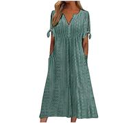 Ansenesna Sommerkleid Damen Leicht Damen Kleider Sommer Elegant Kleid Mit Knopfleiste Vorne Luftige Sommerkleider Wadenlang Leichte Midikleid Frauen Kurzarm Weite Strandkleid Damenkleider Midi