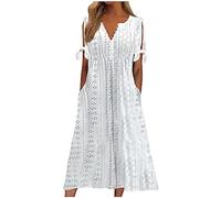 Ansenesna Sommerkleid Damen Leicht Damen Kleider Sommer Elegant Kleid Mit Knopfleiste Vorne Luftige Sommerkleider Wadenlang Leichte Midikleid Frauen Kurzarm Weite Strandkleid Damenkleider Midi