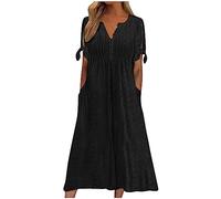 Ansenesna Sommerkleid Damen Leicht Damen Kleider Sommer Elegant Kleid Mit Knopfleiste Vorne Luftige Sommerkleider Wadenlang Leichte Midikleid Frauen Kurzarm Weite Strandkleid Damenkleider Midi