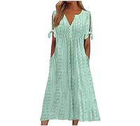 Ansenesna Sommerkleid Damen Leicht Damen Kleider Sommer Elegant Kleid Mit Knopfleiste Vorne Luftige Sommerkleider Wadenlang Leichte Midikleid Frauen Kurzarm Weite Strandkleid Damenkleider Midi