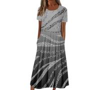 Ansenesna Sommerkleid Damen Leicht Damen Kleider Sommer Elegant Wadenlang Luftige Sommerkleider mit Taschen Leichte Midikleid Frauen Luftig Kurzarm Weite Strandkleid Plissee Elegante Damenkleider
