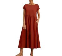 Ansenesna Sommerkleid Damen Midi Elegant Kleider Damen Sommer Locker Midikleid Frauen Kurzarm Luftige Sommerkleider Leicht und Luftig Kleid Tailliert Weite Strandkleid mit Taschen
