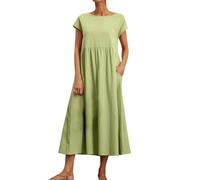 Ansenesna Sommerkleid Damen Midi Elegant Kleider Damen Sommer Locker Midikleid Frauen Kurzarm Luftige Sommerkleider Leicht und Luftig Kleid Tailliert Weite Strandkleid mit Taschen