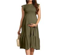 Ansenesna Sommerkleid Schwangerschaft Elegante Kleider für Schwangere Frauen Rüschen Kleid Damen Sommer Midi Chiffon Umstandskleid Leicht Und Luftig Schwangerschaftskleid Umstandsmode Chiffonkleid