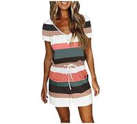 Ansenesna Streifen Jumpsuit Damen Kurz Sommer Overall Elegant V Ausschnitt Jumpsuits Onesie Frauen Gestreift Kurzarm Overalls Kuschelig Dünn Casual Playsuit