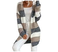 Ansenesna Strickjacke Damen Lang Grobstrick Streifen Lange Strickjacken Elegant Frauen Cardigan Mit Schalkragen Gestreift Strickmantel Damen Dicker Strick Longstrickjacke Warm Winter Trachtenjacke