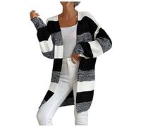 Ansenesna Strickjacke Damen Lang Grobstrick Streifen Lange Strickjacken Elegant Frauen Cardigan Mit Schalkragen Gestreift Strickmantel Damen Dicker Strick Longstrickjacke Warm Winter Trachtenjacke