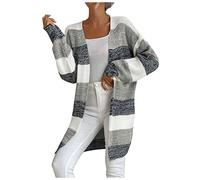 Ansenesna Strickjacke Damen Lang Grobstrick Streifen Lange Strickjacken Elegant Frauen Cardigan Mit Schalkragen Gestreift Strickmantel Damen Dicker Strick Longstrickjacke Warm Winter Trachtenjacke