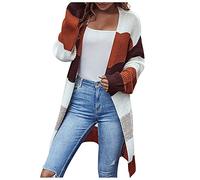 Ansenesna Strickjacke Streifen Damen Lang Grobstrick Lange Strickjacken Elegant Frauen Cardigan Mit Schalkragen Gestreift Strickmantel Damen Dicker Strick Longstrickjacke Winter Warm Trachtenjacke