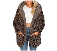Ansenesna Teddy Fleecejacke Leopardenmuster Damen Lang Mit Kapuze Teddyjacke Damen Wolle Flauschig Winterjacke Frauen Warm Gefüttert Fleece Teddyfleece Mantel Plüsch Teddyfell Plüschjacke