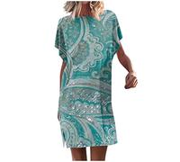 Ansenesna Tunika Kleid Fledermausärmel Tshirt Kleider Damen Sommer Kurz A Linie Sommerkleid Mit Schlitz Damen Elegant Luftige Sommerkleider Bunt Muster Leichte Kleid Frauen Elegante Damenkleider