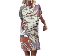 Ansenesna Tunika Kleid Fledermausärmel Tshirt Kleider Damen Sommer Kurz A Linie Sommerkleid Mit Schlitz Damen Elegant Luftige Sommerkleider Bunt Muster Leichte Kleid Frauen Elegante Damenkleider